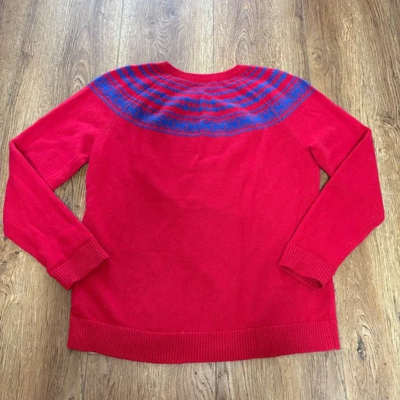 Talbots Lambswool Fair Isle Knit Sweater Womens L Red Blue Crew Neck Buttons - Picture 10 of 11